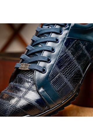 Marco Di Milano Bari Navy Genuine Patchwork Lizard Skin Sneakers (MDM1142)-AmbrogioShoes