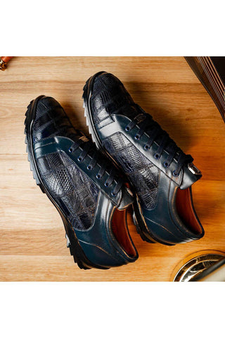 Marco Di Milano Bari Navy Genuine Patchwork Lizard Skin Sneakers (MDM1142)-AmbrogioShoes