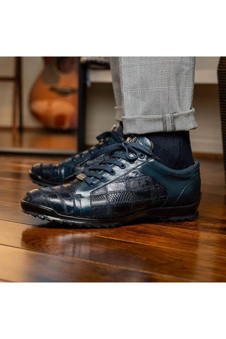 Marco Di Milano Bari Navy Genuine Patchwork Lizard Skin Sneakers (MDM1142)-AmbrogioShoes