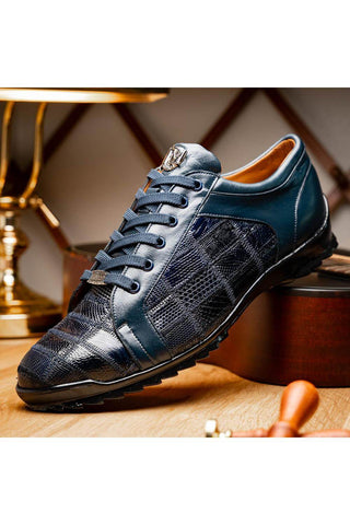 Marco Di Milano Bari Navy Genuine Patchwork Lizard Skin Sneakers (MDM1142)-AmbrogioShoes