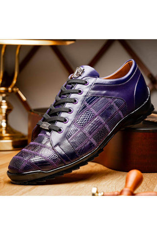 Marco Di Milano Bari Purple Genuine Patchwork Lizard Skin Fashion Sneakers (MDM1142)-AmbrogioShoes