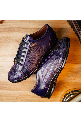 Marco Di Milano Bari Purple Genuine Patchwork Lizard Skin Fashion Sneakers (MDM1142)-AmbrogioShoes