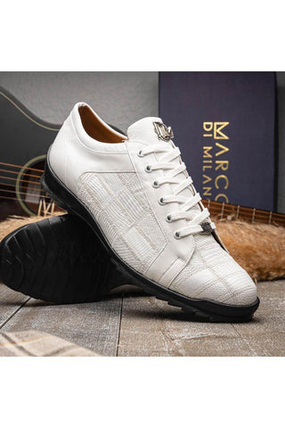 Marco Di Milano Bari White Genuine Patchwork Lizard Skin Sneakers (MDM1142)-AmbrogioShoes