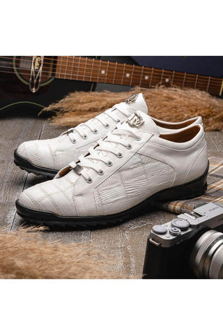 Marco Di Milano Bari White Genuine Patchwork Lizard Skin Sneakers (MDM1142)-AmbrogioShoes