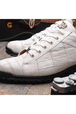Marco Di Milano Bari White Genuine Patchwork Lizard Skin Sneakers (MDM1142)-AmbrogioShoes
