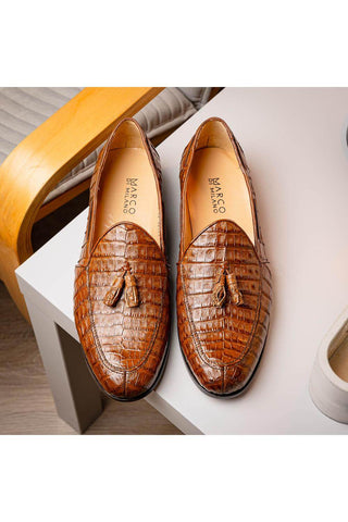 Marco Di Milano Bianchi Bay Apache Exotic Caiman Crocodile Tassels Loafers (MDM1197)-AmbrogioShoes