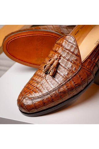 Marco Di Milano Bianchi Bay Apache Exotic Caiman Crocodile Tassels Loafers (MDM1197)-AmbrogioShoes