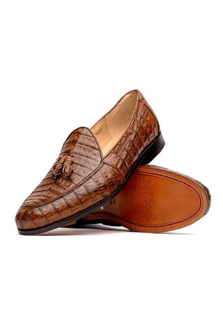 Marco Di Milano Bianchi Bay Apache Exotic Caiman Crocodile Tassels Loafers (MDM1197)-AmbrogioShoes