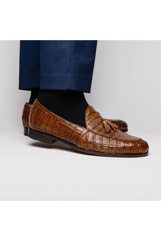 Marco Di Milano Bianchi Bay Apache Exotic Caiman Crocodile Tassels Loafers (MDM1197)-AmbrogioShoes