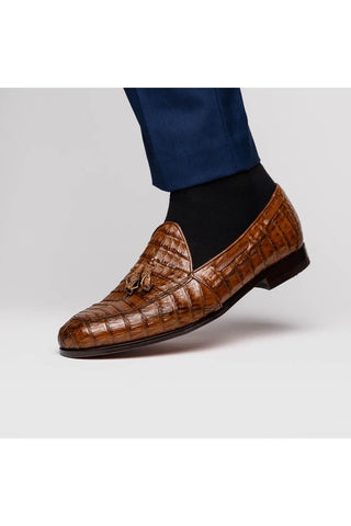 Marco Di Milano Bianchi Bay Apache Exotic Caiman Crocodile Tassels Loafers (MDM1197)-AmbrogioShoes