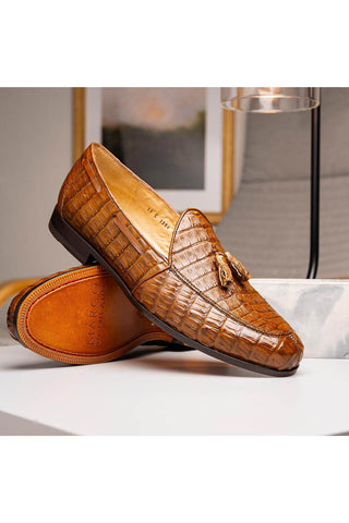 Marco Di Milano Bianchi Bay Apache Exotic Caiman Crocodile Tassels Loafers (MDM1197)-AmbrogioShoes