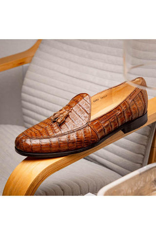 Marco Di Milano Bianchi Bay Apache Exotic Caiman Crocodile Tassels Loafers (MDM1197)-AmbrogioShoes