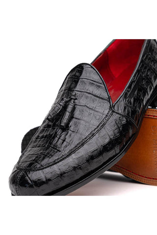 Marco Di Milano Bianchi Black Exotic Caiman Crocodile Tassels Loafers (MDM1197)-AmbrogioShoes