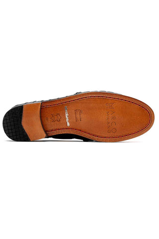 Marco Di Milano Bianchi Black Exotic Caiman Crocodile Tassels Loafers (MDM1197)-AmbrogioShoes