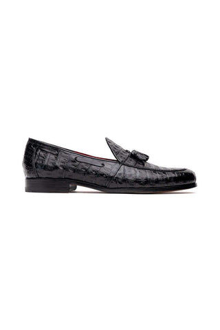 Marco Di Milano Bianchi Black Exotic Caiman Crocodile Tassels Loafers (MDM1197)-AmbrogioShoes