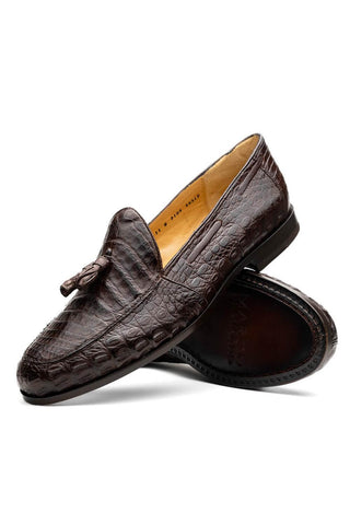 Marco Di Milano Bianchi Brown Exotic Caiman Crocodile Tassels Loafers (MDM1197)-AmbrogioShoes
