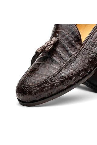 Marco Di Milano Bianchi Brown Exotic Caiman Crocodile Tassels Loafers (MDM1197)-AmbrogioShoes