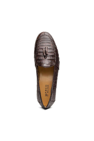 Marco Di Milano Bianchi Brown Exotic Caiman Crocodile Tassels Loafers (MDM1197)-AmbrogioShoes