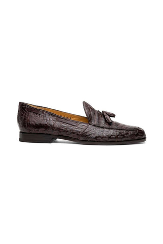 Marco Di Milano Bianchi Brown Exotic Caiman Crocodile Tassels Loafers (MDM1197)-AmbrogioShoes