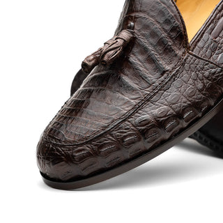 Marco Di Milano Bianchi Men's Shoes Brown Exotic Caiman Crocodile Tassels Loafers (MDM1197)-AmbrogioShoes