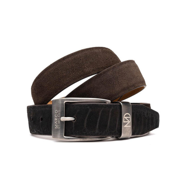 Marco Di Milano Black & Brown Genuine Ostrich Leg / Suede Leather Men's Belts (MDMB1039)-AmbrogioShoes