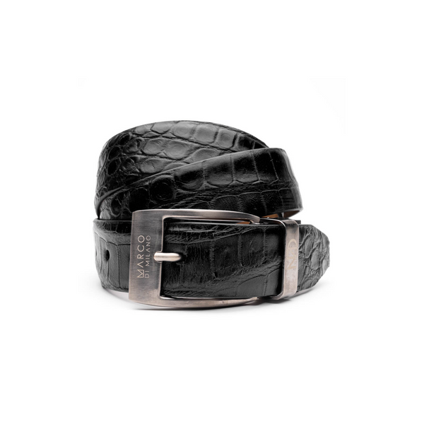 Marco Di Milano Black Genuine Exotic Alligator Men's Belts (MDMB1007)-AmbrogioShoes