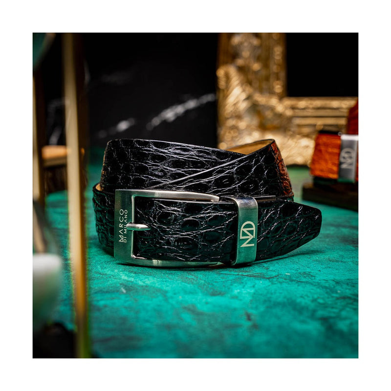 Marco Di Milano Black Genuine Exotic Caiman Crocodile Men's Belts (MDMB1011)-AmbrogioShoes