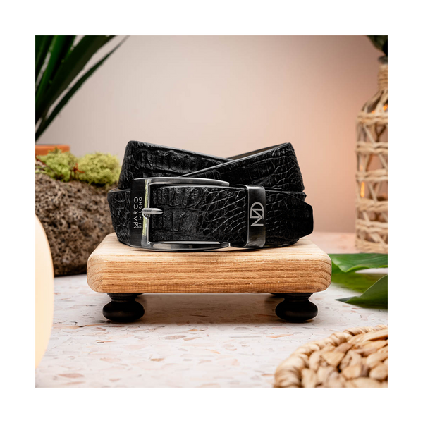Marco Di Milano Black Genuine Exotic Crocodile Men's Belts (MDMB1018)-AmbrogioShoes