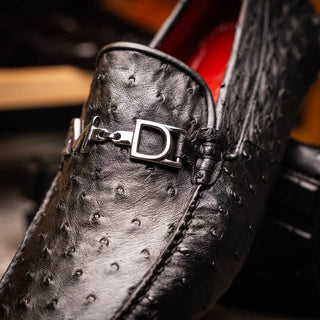 Marco Di Milano Bolonia Black Exotic Ostrich Horse-Bit Driver Loafer (MDM1205)-AmbrogioShoes