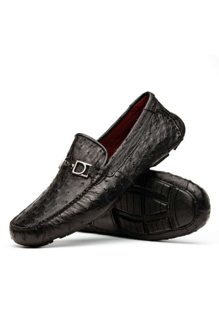 Marco Di Milano Bolonia Black Exotic Ostrich Horse-Bit Driver Loafer (MDM1205)-AmbrogioShoes