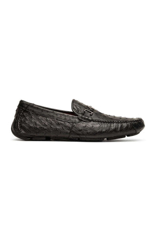 Marco Di Milano Bolonia Black Exotic Ostrich Horse-Bit Driver Loafer (MDM1205)-AmbrogioShoes
