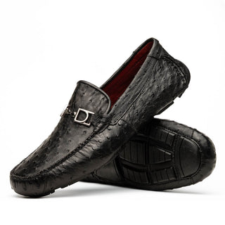 Marco Di Milano Bolonia Men's Shoes Black Exotic Ostrich Horse-Bit Driver Loafer (MDM1205)-AmbrogioShoes