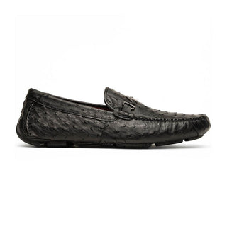 Marco Di Milano Bolonia Men's Shoes Black Exotic Ostrich Horse-Bit Driver Loafer (MDM1205)-AmbrogioShoes