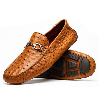 Marco Di Milano Bolonia Men's Shoes Brandy Exotic Ostrich Horse-Bit Driver Loafer (MDM1205)-AmbrogioShoes