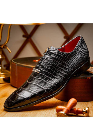 Marco Di Milano Bono Black Genuine Alligator Whole-Cut Oxfords (MDM1183)-AmbrogioShoes