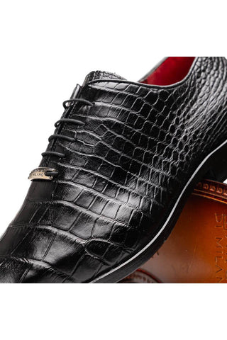 Marco Di Milano Bono Black Genuine Alligator Whole-Cut Oxfords (MDM1183)-AmbrogioShoes