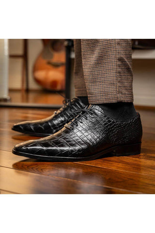 Marco Di Milano Bono Black Genuine Alligator Whole-Cut Oxfords (MDM1183)-AmbrogioShoes