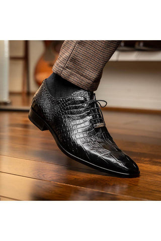Marco Di Milano Bono Black Genuine Alligator Whole-Cut Oxfords (MDM1183)-AmbrogioShoes