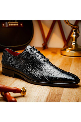 Marco Di Milano Bono Black Genuine Alligator Whole-Cut Oxfords (MDM1183)-AmbrogioShoes