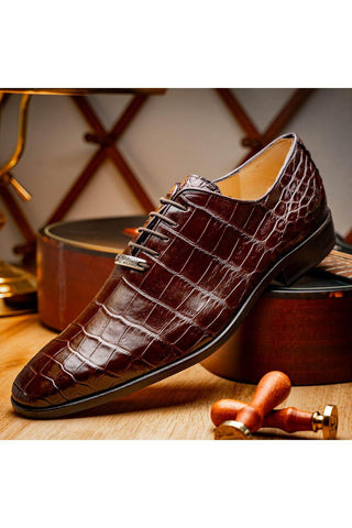 Marco Di Milano Bono Brown Genuine Alligator Whole-Cut Oxfords (MDM1183)-AmbrogioShoes