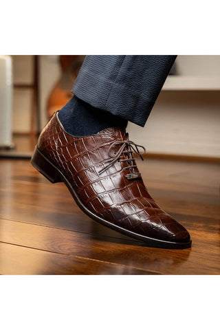 Marco Di Milano Bono Brown Genuine Alligator Whole-Cut Oxfords (MDM1183)-AmbrogioShoes