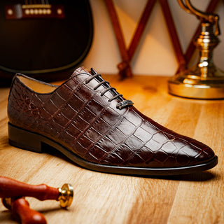 Marco Di Milano Bono Men's Shoes Brown Genuine Alligator Whole-Cut Oxfords (MDM1183)-AmbrogioShoes