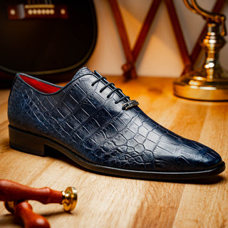 Marco Di Milano Bono Men's Shoes Navy Genuine Alligator Whole-Cut Oxfords (MDM1183)-AmbrogioShoes