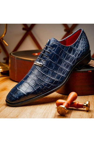 Marco Di Milano Bono Navy Genuine Alligator Whole-Cut Oxfords (MDM1183)-AmbrogioShoes