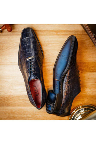 Marco Di Milano Bono Navy Genuine Alligator Whole-Cut Oxfords (MDM1183)-AmbrogioShoes