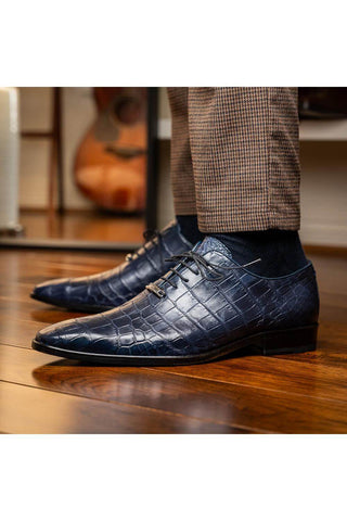 Marco Di Milano Bono Navy Genuine Alligator Whole-Cut Oxfords (MDM1183)-AmbrogioShoes