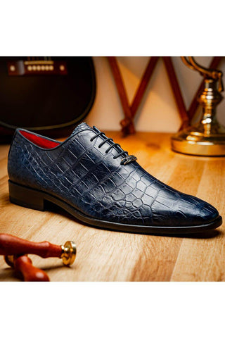 Marco Di Milano Bono Navy Genuine Alligator Whole-Cut Oxfords (MDM1183)-AmbrogioShoes