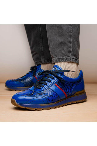 Marco Di Milano Brescia Blue Genuine Snake Skin / Calf-Skin Leather Sneakers (MDM1124)-AmbrogioShoes