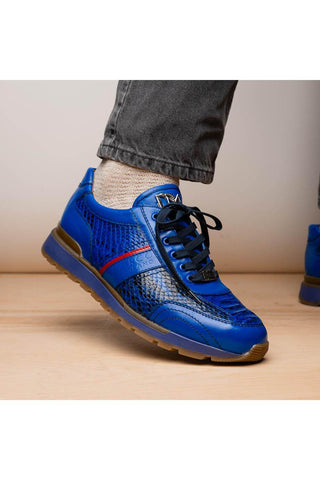Marco Di Milano Brescia Blue Genuine Snake Skin / Calf-Skin Leather Sneakers (MDM1124)-AmbrogioShoes
