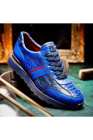 Marco Di Milano Brescia Blue Genuine Snake Skin / Calf-Skin Leather Sneakers (MDM1124)-AmbrogioShoes